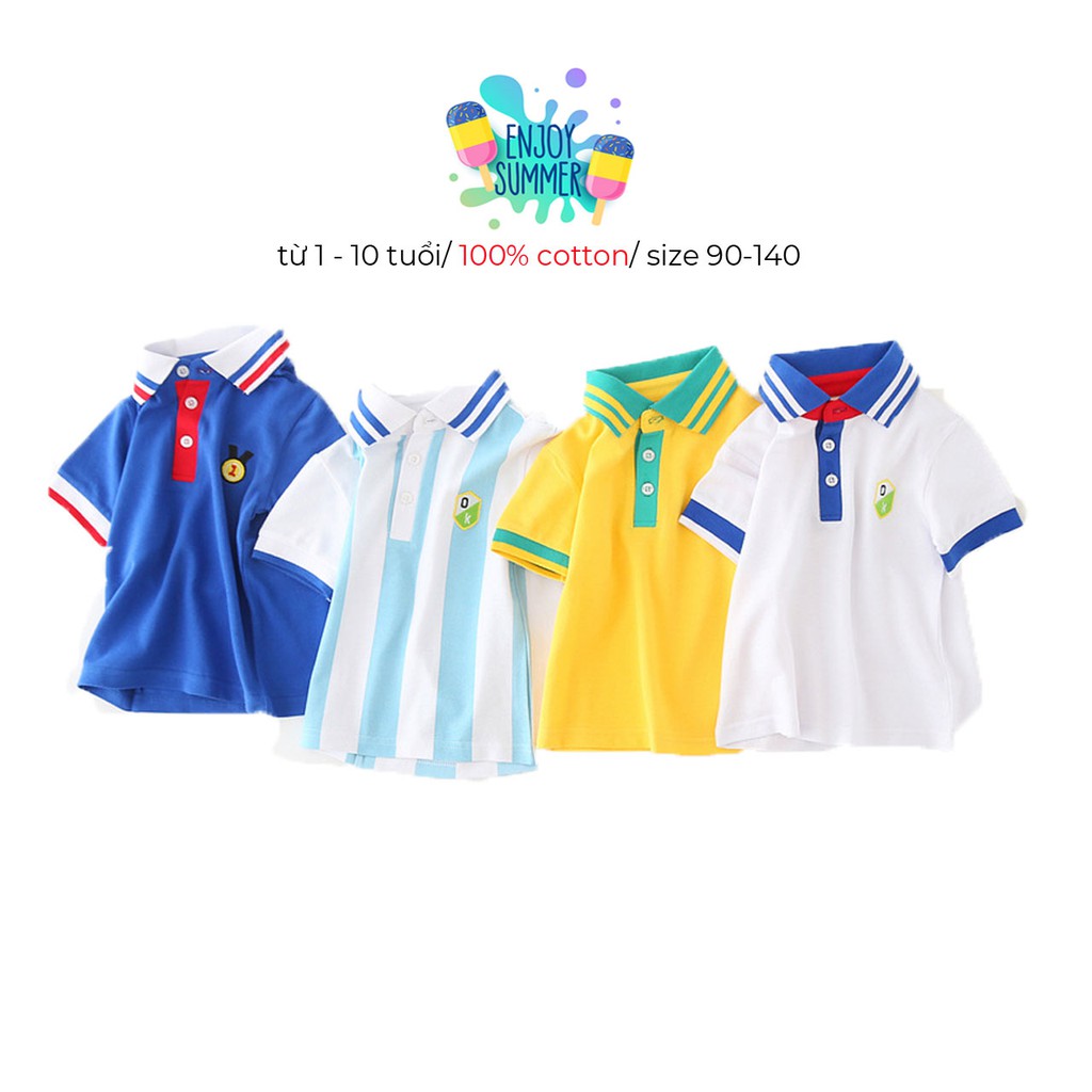 Áo Polo Cho Bé SHOP CẦU VỒNG In Hình Thể Thao Chất Cotton Xuất Âu Mỹ Hàn