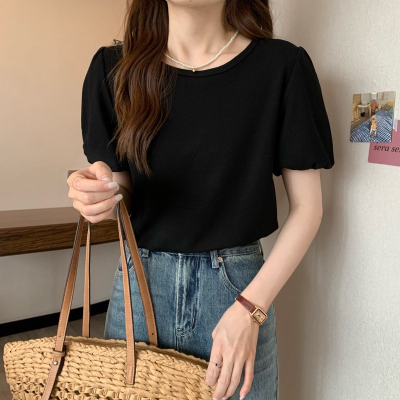 Áo Kiểu Cổ Tròn Tay Phồng Dáng Rộng Thời Trang Mùa Hè Cho Nữ