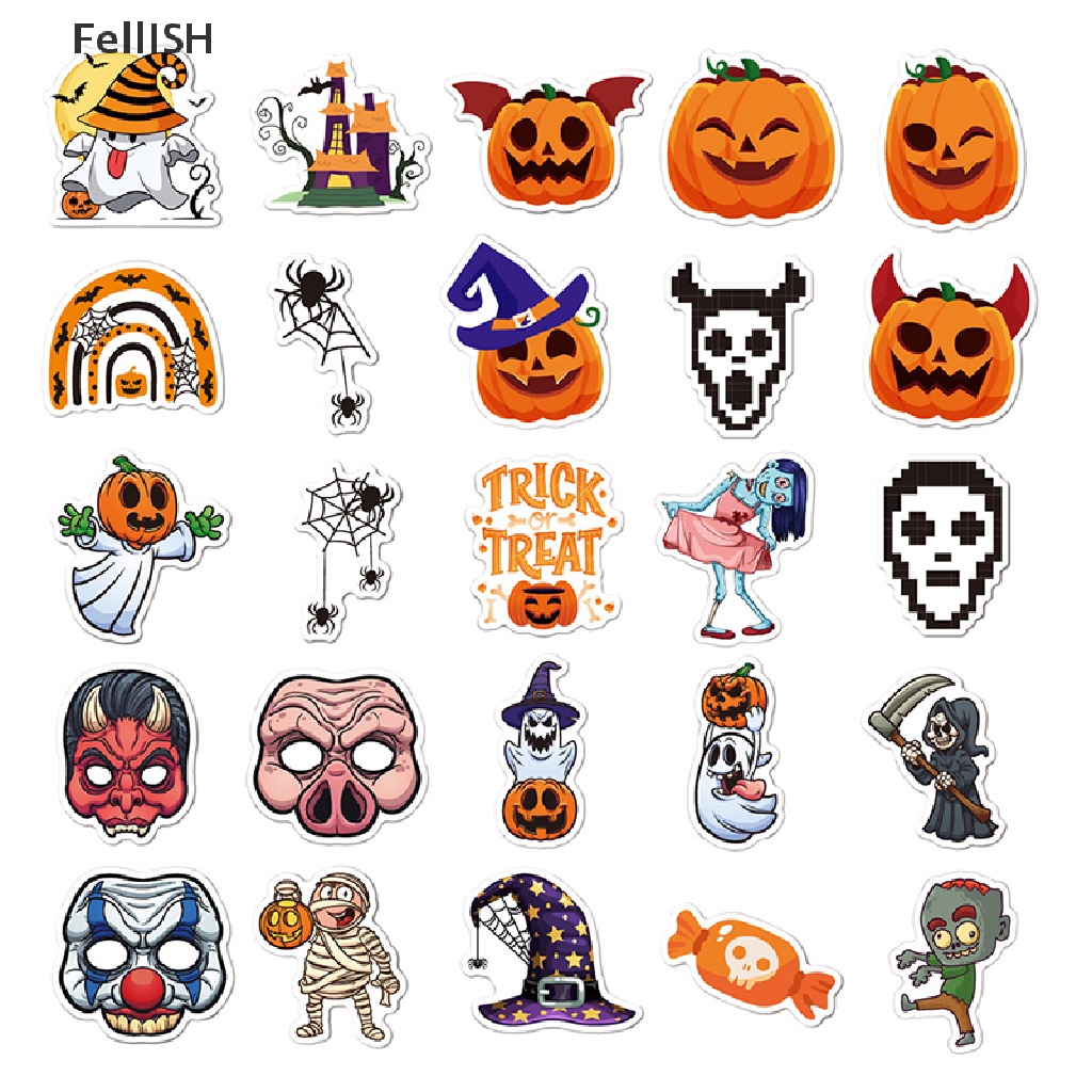 Bộ 50 Miếng Dán Graffiti Hình Bí Ngô Halloween Trang Trí Laptop Guitar Hành Lý Ván Trượt 439br