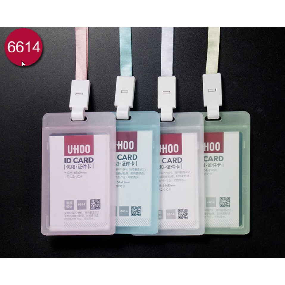 Thẻ đeo bảng tên nhân viên văn phòng nhựa trong suốt cao cấp màu pastel Dọc và Ngang uhoo 6613 - 6614