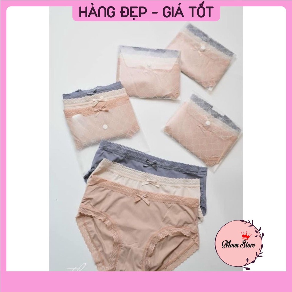 Set 3 chiếc quần lót nữ lụa cao cấp kháng khuẩn, quần chip viền ren mềm mịn thoáng mát túi bì thư cao cấp