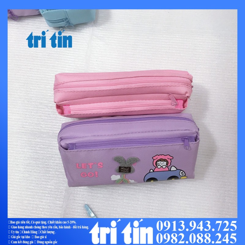 Hộp bút vải 2 ngăn to, bóp viết nhiều họa tiết màu hồng, xanh kiểu Hàn cho nữ, bé gái túi đựng được nhiều bút, máy tính.