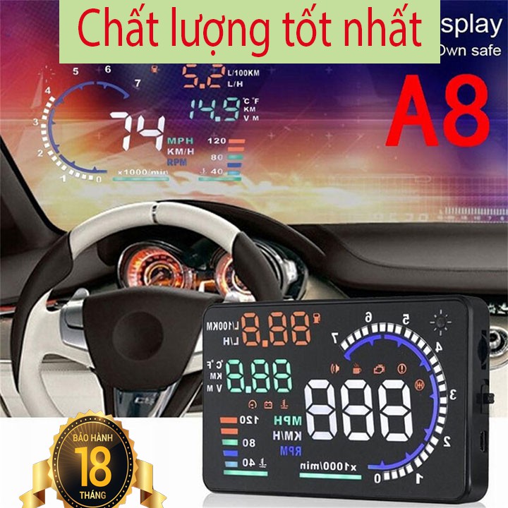 [ ⚡Free Ship 50k⚡] HUD A8 Hiển thị tốc độ lên kính lái cho xe hơi, ô tô