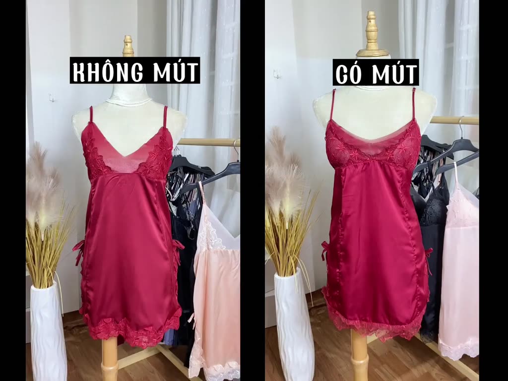 HT6 Váy ngủ sexy lụa xẻ hông phối ren gợi cảm, Đầm ngủ lụa gợi cảm, Đồ ngủ 2 dây HT6 | BigBuy360 - bigbuy360.vn