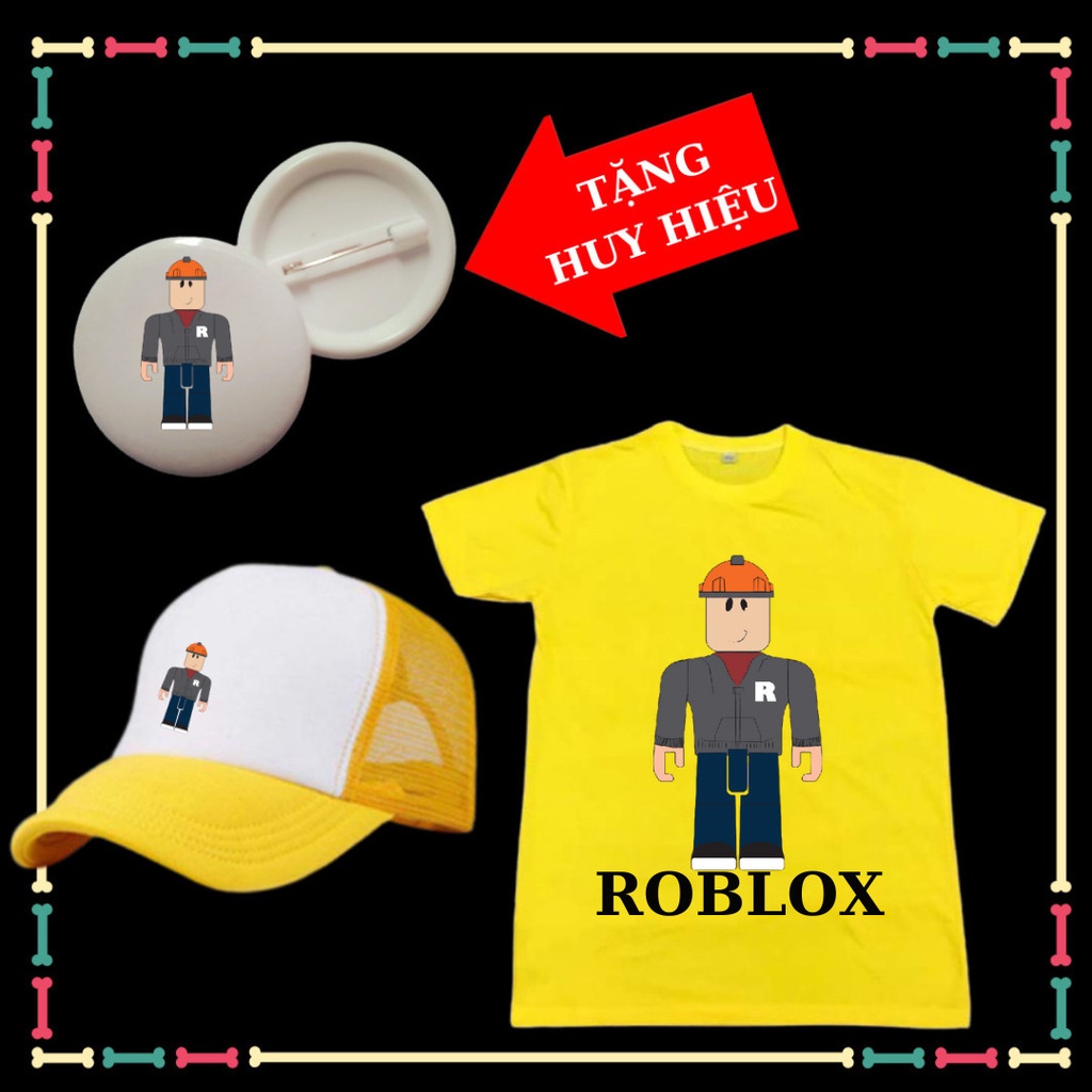 Áo thun bé trai Roblox siêu ngầu, vải chất, đủ size áo từ 10kg đến 90kg, mũ lưỡi trai bé trai, kèm huy hiệu dễ thương
