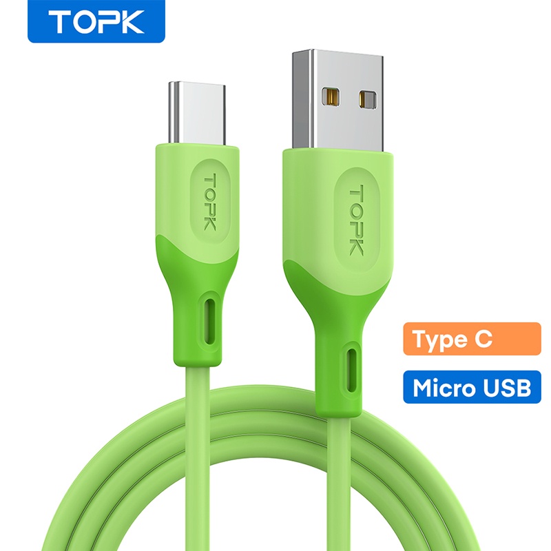 Cáp Sạc Nhanh TOPK AN84 TPE Cổng Micro USB Type C Cho Điện Thoại