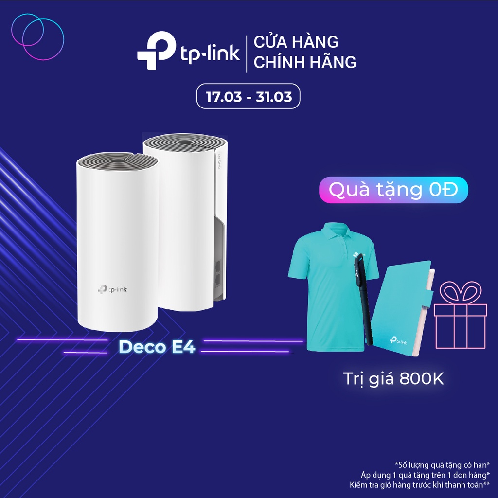 Hệ Thống Wifi Mesh TP-Link Deco E4 (2-pack) Dành Cho Gia đình Chuẩn AC 1200Mbps