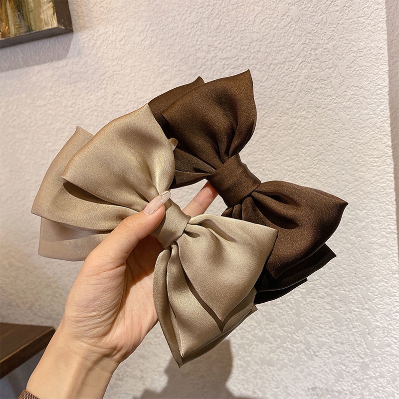 Kẹp Tóc Nơ Bằng Vải Satin Ba Chiều Kiểu Pháp Cổ Điển