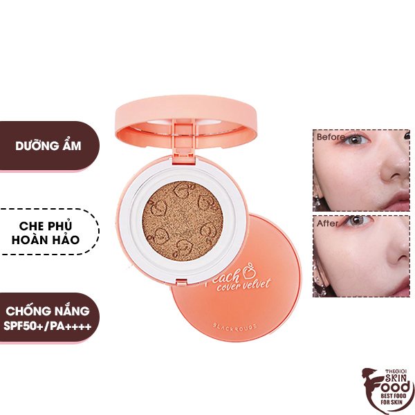 Phấn Nước Dưỡng Ẩm , Che Phủ Tốt Black Rouge Peach Cover Velvet Cushion SPF50+/PA++++ 14g