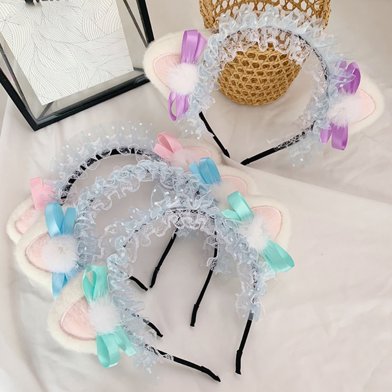 Băng Đô Nơ Tai Mèo Bông Chấm Bi Phong Cách Lolita Hàn Quốc Ngọt Ngào Hóa Trang