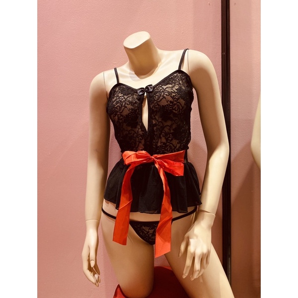 [Xuất Xịn] Playsuits Đồ Liền Thân Ngủ Chất Liệu Ren Xẻ Ngực Nơ Phi Lụa Thắt Eo Tôn Dáng Sexy S M L