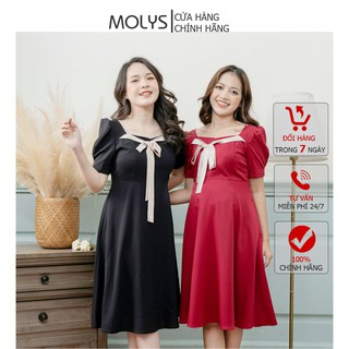 Đầm bầu thiết kế có khóa cho con bú, vắt sữa nơi công sở M230 dáng xòe cổ vuông phối nơ buộc sang chảnh đủ size đến 80kg