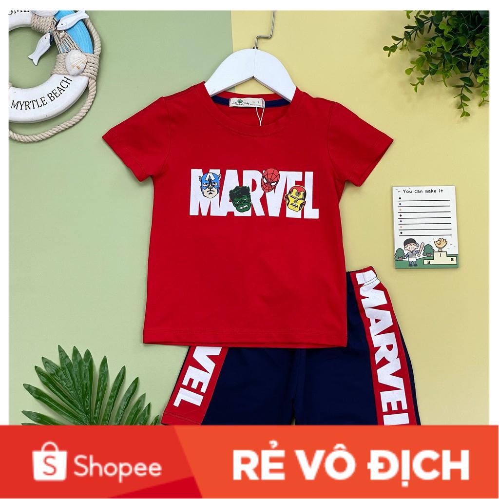 Bộ cotton cộc tay in hình chữ, mặt siêu anh hùng size 2-8, cho bạn từ 11-25kg. Chất cotton 4 chiều đanh tay, mặc mát