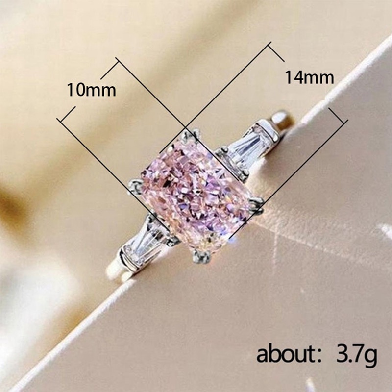 Nhẫn Đính Đá Zircon Hình Vuông Màu Hồng Thời Trang Lãng Mạn Cho Nữ