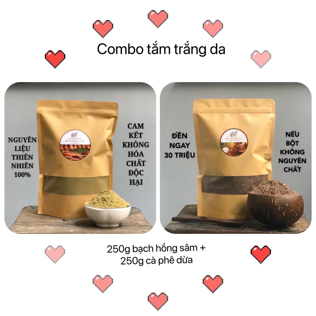 combo trắng da thảo mộc 250g Bạch Hồng Sâm + 250g Cà Phê Dừa tẩy tế bào chết Handmade