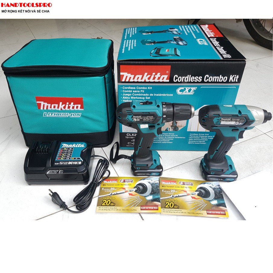 Bộ COMBO máy khoan vặn vít dùng pin Makita CLX224S (12V)