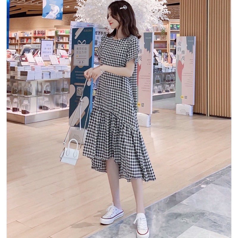 Đầm váy caro đuôi cá lệch tà (kèm hình thật) | BigBuy360 - bigbuy360.vn