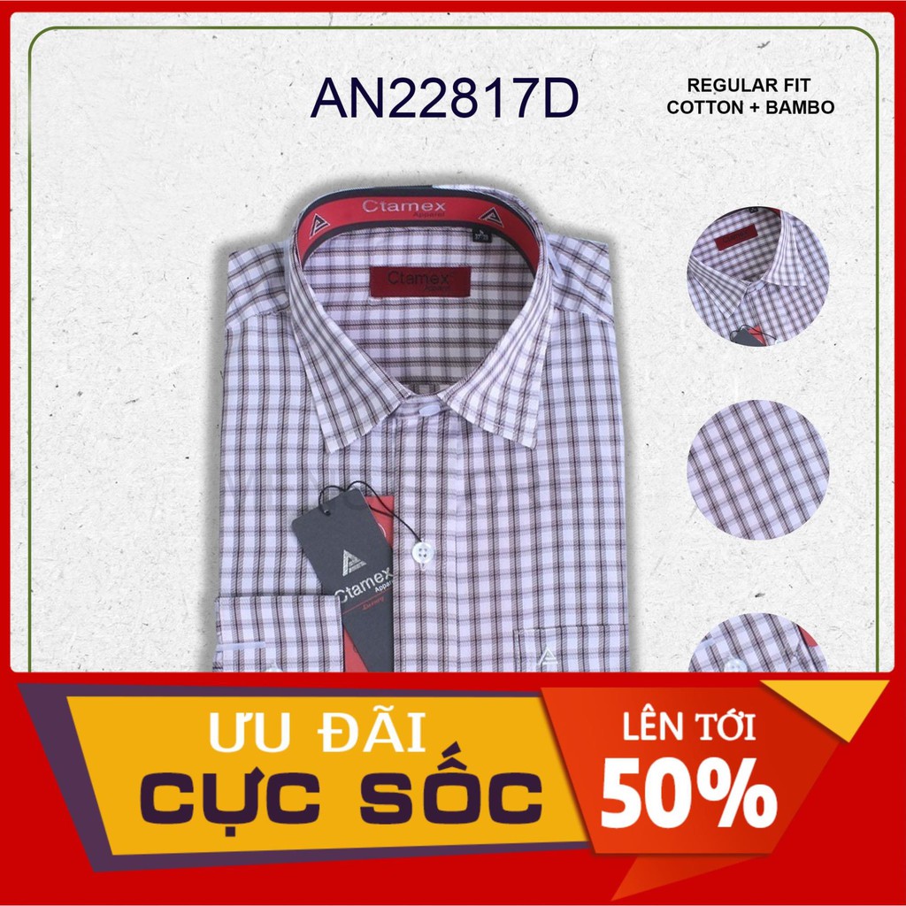 Áo sơ mi tay dài sọc ca rô cổ bẻ dáng suông REGULAR FIT trẻ trung chất cotton cao cấp