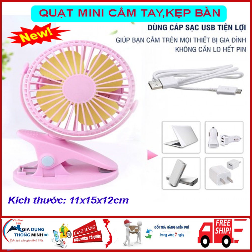 Quạt Sạc Mini Để Bàn, Quạt Kẹp Bàn USB Mini Pin 2800mAh sử dụng Liên Tục Cả Mùa Hè, Xoay Góc 720 Độ, 3 Chế Độ Gió