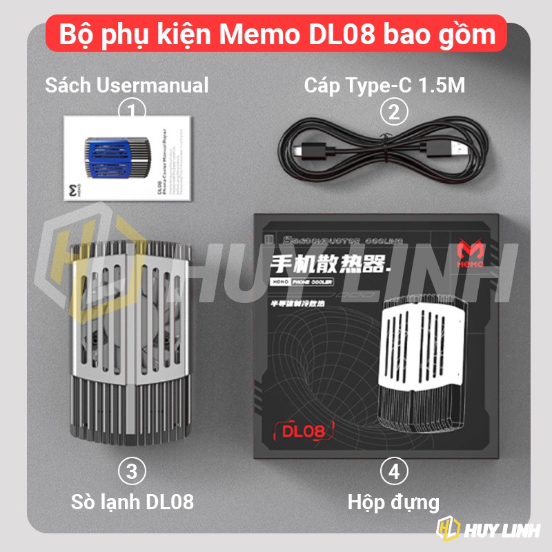 Memo DL08 Restro Led RGB Full kim loại - Sò lạnh kiêm quạt tản nhiệt cho điện thoại mới nhất