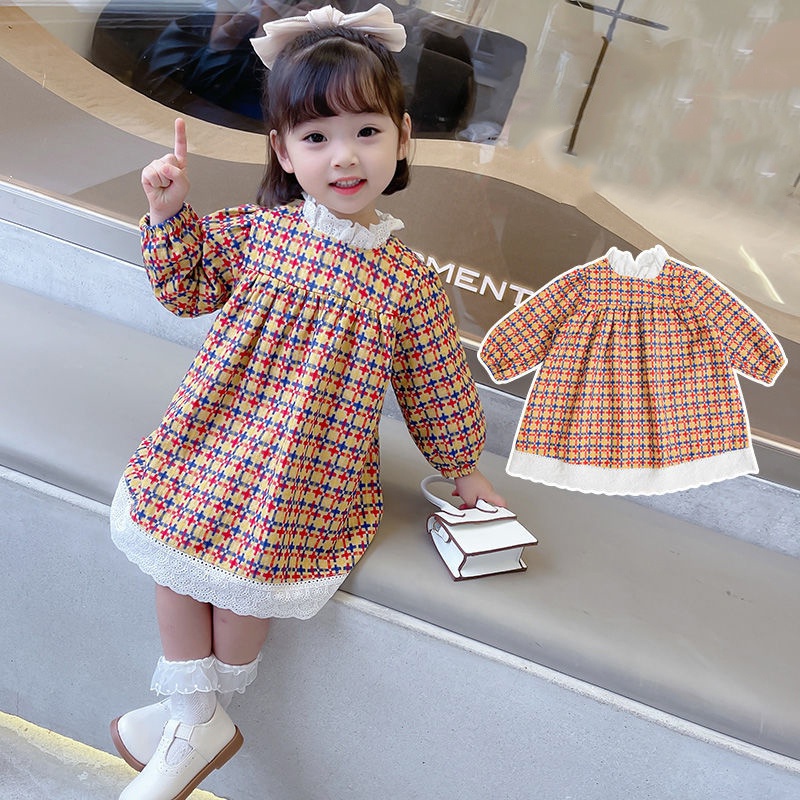 Đầm công chúa cổ ren màu sắc retro xinh xắn cho bé gái