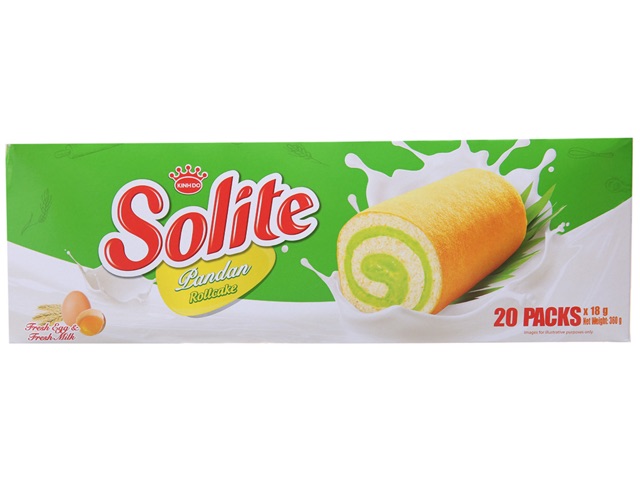 BÁNH BÔNG LAN CUỘN SOLITE VỊ LÁ DỨA 360G (20 GÓI)