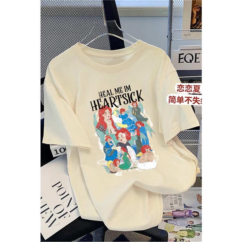 Áo Thun HIIXIIVI 100% cotton Tay Ngắn Cổ Tròn In Hình Hoàng Hôn Thời Trang Mùa Hè Phong Cách Hàn Quốc Dành Cho Nữ 2022