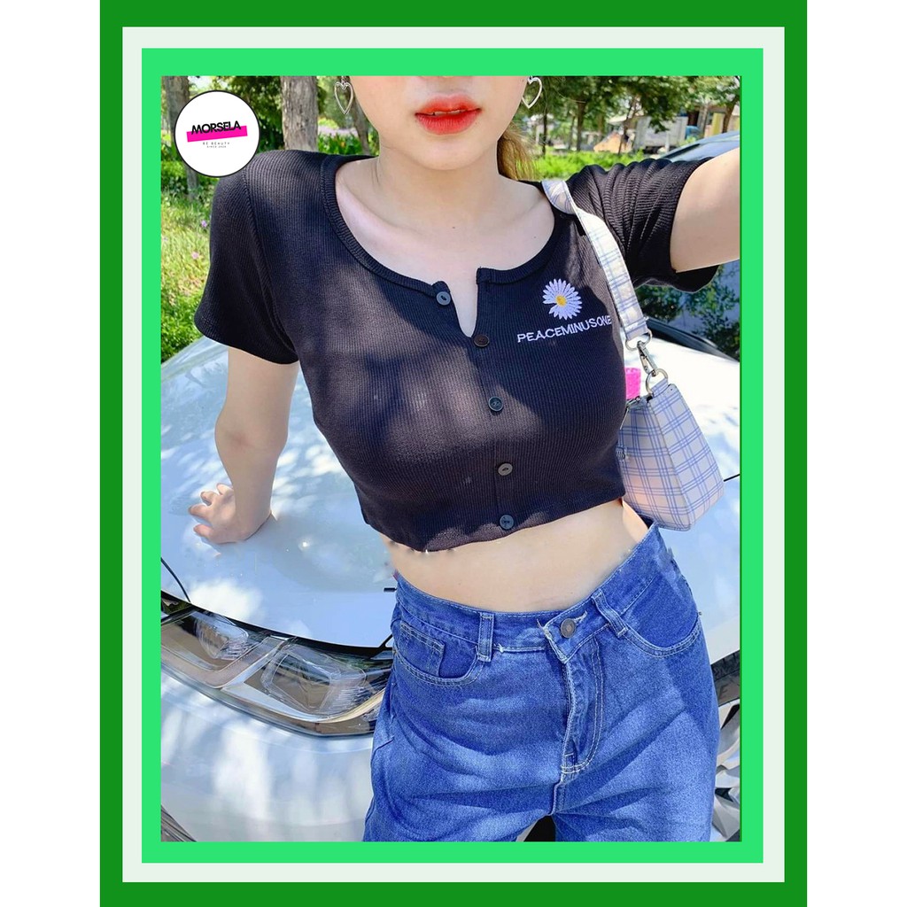 [GIÁ SỈ] Áo croptop nữ đính nút thêu HOA CÚC cực xinh nhiều màu/ hoa cúc/ ao thun (ẢNH THẬT)