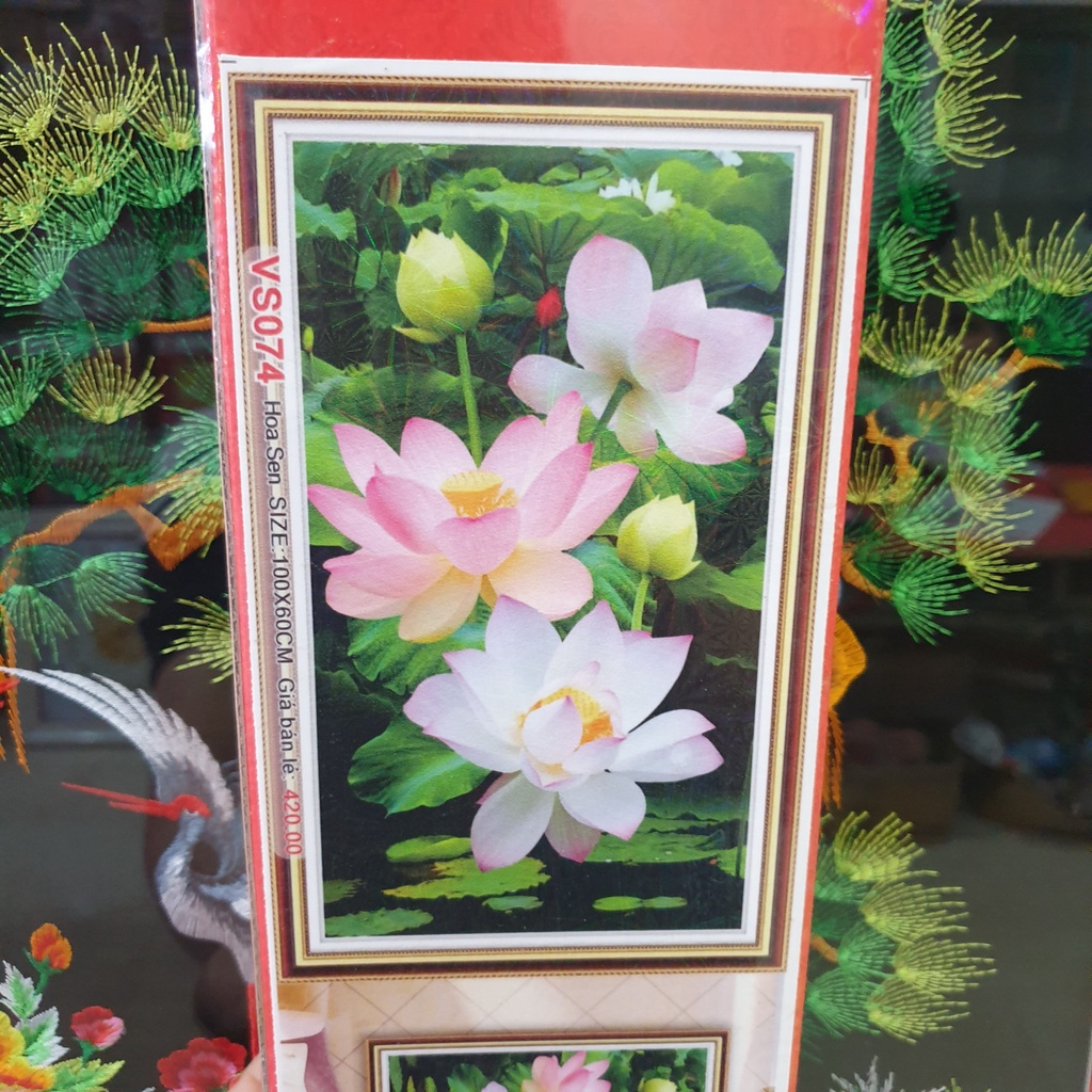 Tranh Đính Đá HOA SEN NGÁT HƯƠNG (ĐÁ ABC CAO CẤP). Kích Thước: 1m x 60cm