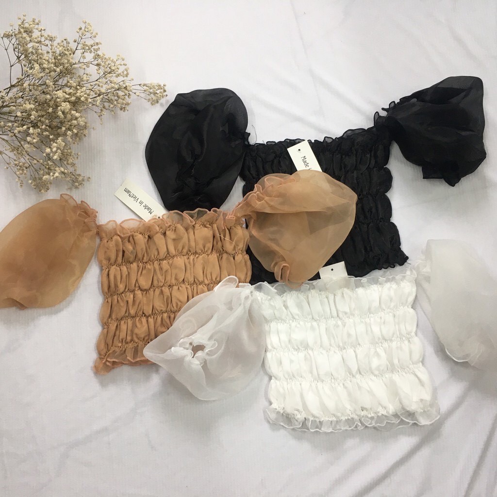 Áo croptop nữ nhún voan kiếng nhiều màu MSA394