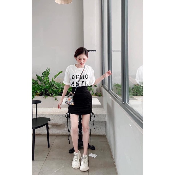 Set đồ nữ áo phông thụng mix chân váy rút dây - Hàng có sẵn - Xưởng may Lộc Vân - V11