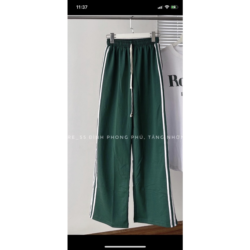 Quần 3 sọc xanh lá kiểu dáng culottes suông ống rộng cạp cao thể thao, bánh bèo tiểu thư hàn quốc đẹp