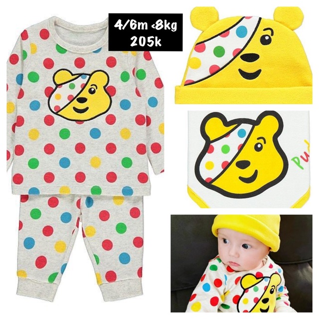 Set quần áo yếm mũ Geo UK size 3-6m