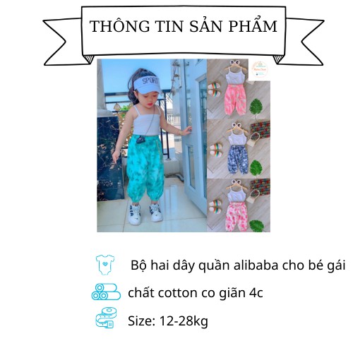 Bộ 2 dây quần alibaba cotton co giãn 4c cho bé gái