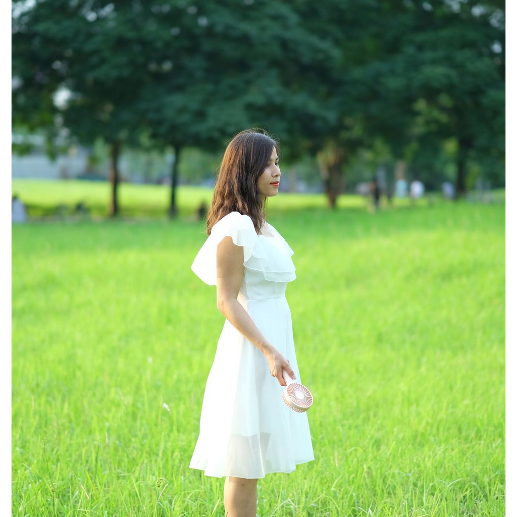 Váy trễ vai bèo - Váy trắng trễ vai công chúa chun eo Juka Shop