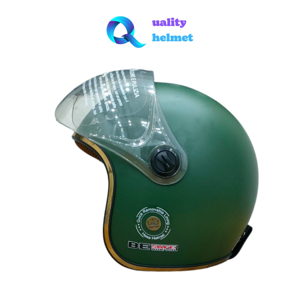 Mũ hảo hiểm 3/4 trùm đầu cao cấp xanh lính có kính hàng chính hãng bảo hành 12 tháng