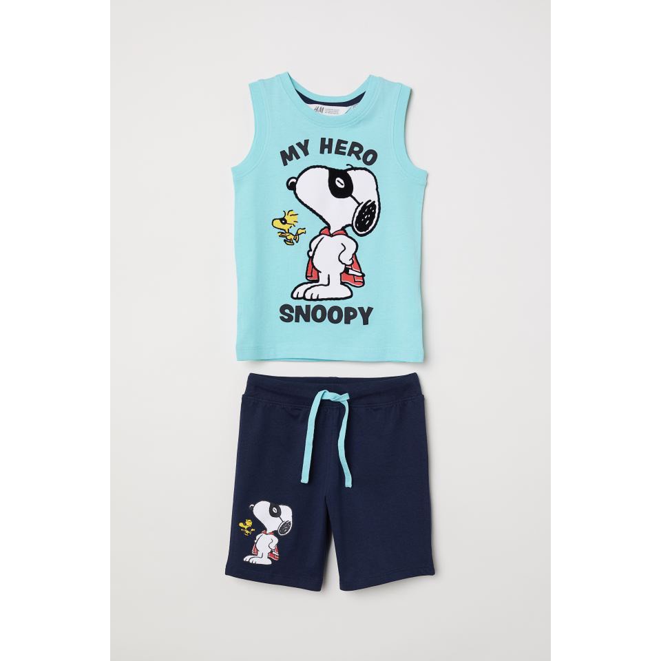 Set bộ ba lỗ bé trai Hm khủng long chất cotton mềm size 2-10 tuổi