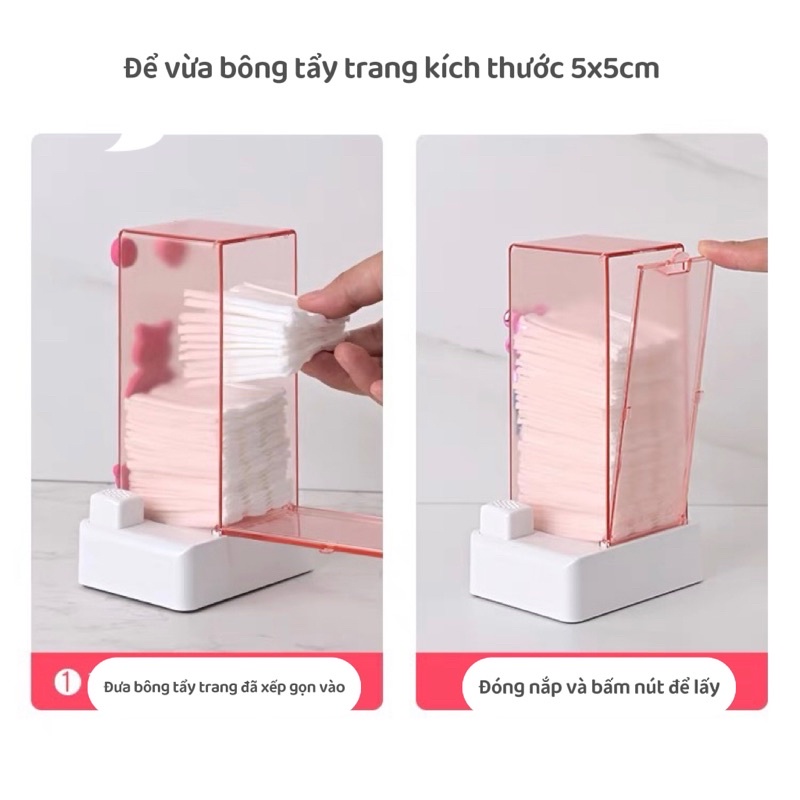 Hộp đựng bông tẩy trang treo tường có nút bấm tự động, hộp rút bông chống bụi kháng khuẩn thông minh