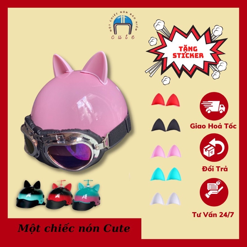 Tai Mèo Gắn Mũ Bảo Hiểm Cute_Nhiều Màu_Chất Liệu Nhựa PTU Cứng Cáp_Cute Shop