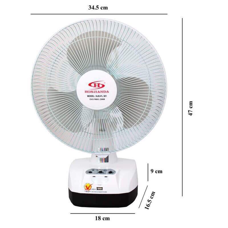 Quạt Sạc Tích Điện,2 Chế Độ AC/DC,Có Đèn Led,Khe Sạc Điện Thoại Khẩn Cấp