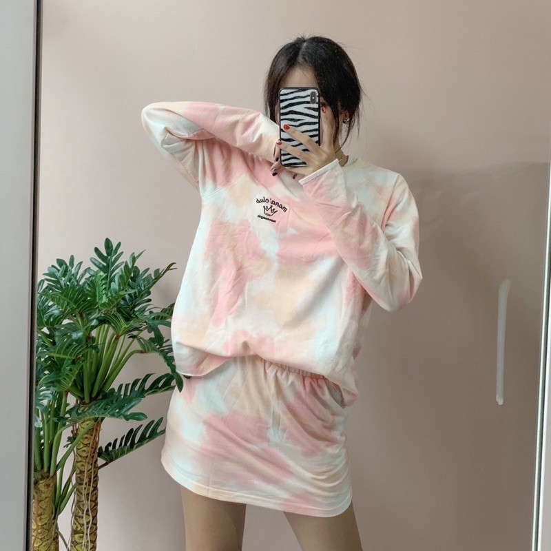 set áo và đầm loang màu