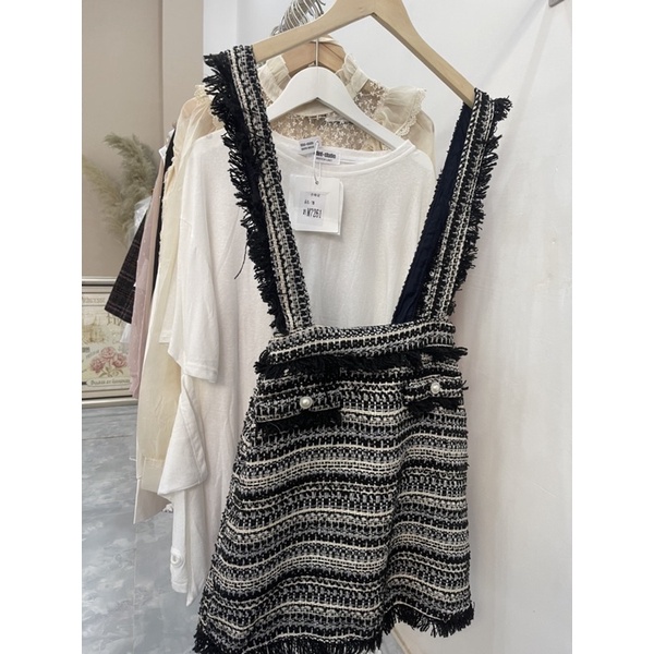 Set Dạ Tweed Váy Yếm Kèm Áo Sơ Mi Voan Tơ Mỏng Nhẹ Siêu Xinh Hàng Quảng Châu