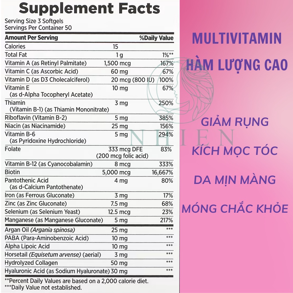 Viên uống đẹp da móng tóc Hair, Skin Nails Nature Bounty