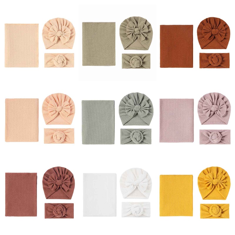 Bộ 3 Món Gồm Chăn + Mũ Quấn + Khăn Quấn + Băng Cài Đầu Dùng Khi Ngủ Cho Bé Sơ Sinh