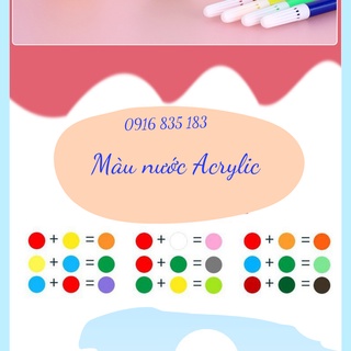 Màu nước Acrylic vỉ  6 màu 3ml (tặng kèm 1 cọ tô)