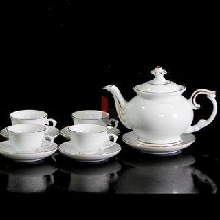 HỢP MỌI KHÔNG GIAN PHÒNG KHÁCH, Bộ ấm chén trà cát tường men trắng vẽ chỉ vàng kim,  bộ ấm chén trà, bộ ấm chén trà đạo