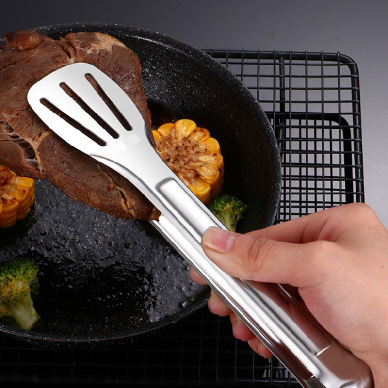 Kẹp gắp thức ăn bánh nướng thép không gỉ ba dải lỗ thép không gỉ đa năng tiện lợi