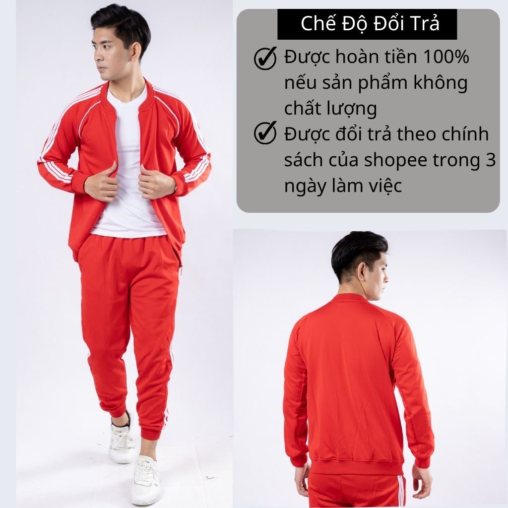 Bộ Quần Áo Thể Thao Thu Đông Cổ Bomber Có Khóa Kẻ Sọc Chất Liệu Vải POLY Da Cá Cao Cấp TT03