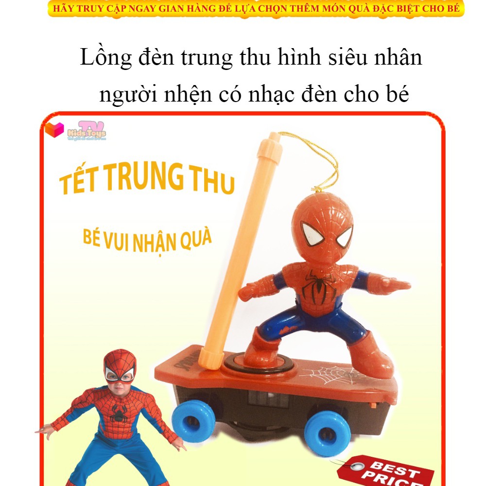 (QUÀ TRUNG THU CHO BÉ) Đồ chơi lồng đèn trung thu siêu nhân người nhện lướt ván có nhạc đèn cho bé