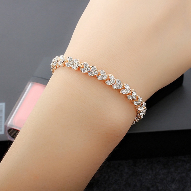 Vòng tay dây xích mặt trái tim đính đá zircon phong cách Hàn Quốc cho nam và nữ